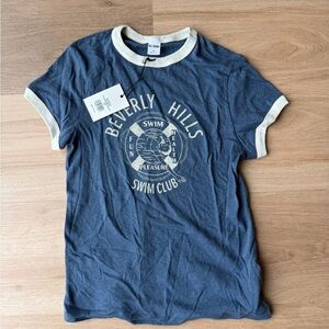 Re/Done Blue and Cream Beverly Hills Tee